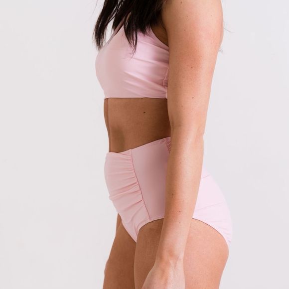 NWT Set: High Waist Athletic Crossback Sports Bralette Bikini in Soft Pink - Picture 2 of 10